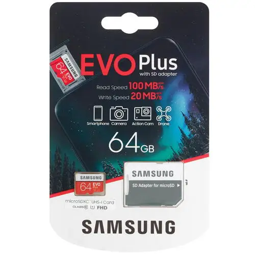 Отправка из РФ! Карта памяти Samsung 64Gb microSDXC EVO Plus UHS I 10 класс U1 100MB/s MB MC64HA/RU|Карты