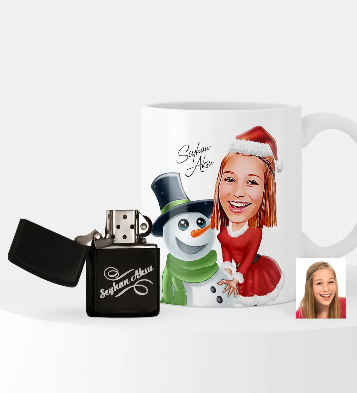 

Personalized Christmas Themed Lady Caricature Of lighter And Mug set-4