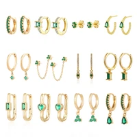 crmya silver gold filled green earrings for women girls hoop round flower snake cz zircon water drop earings jewerly wholesale