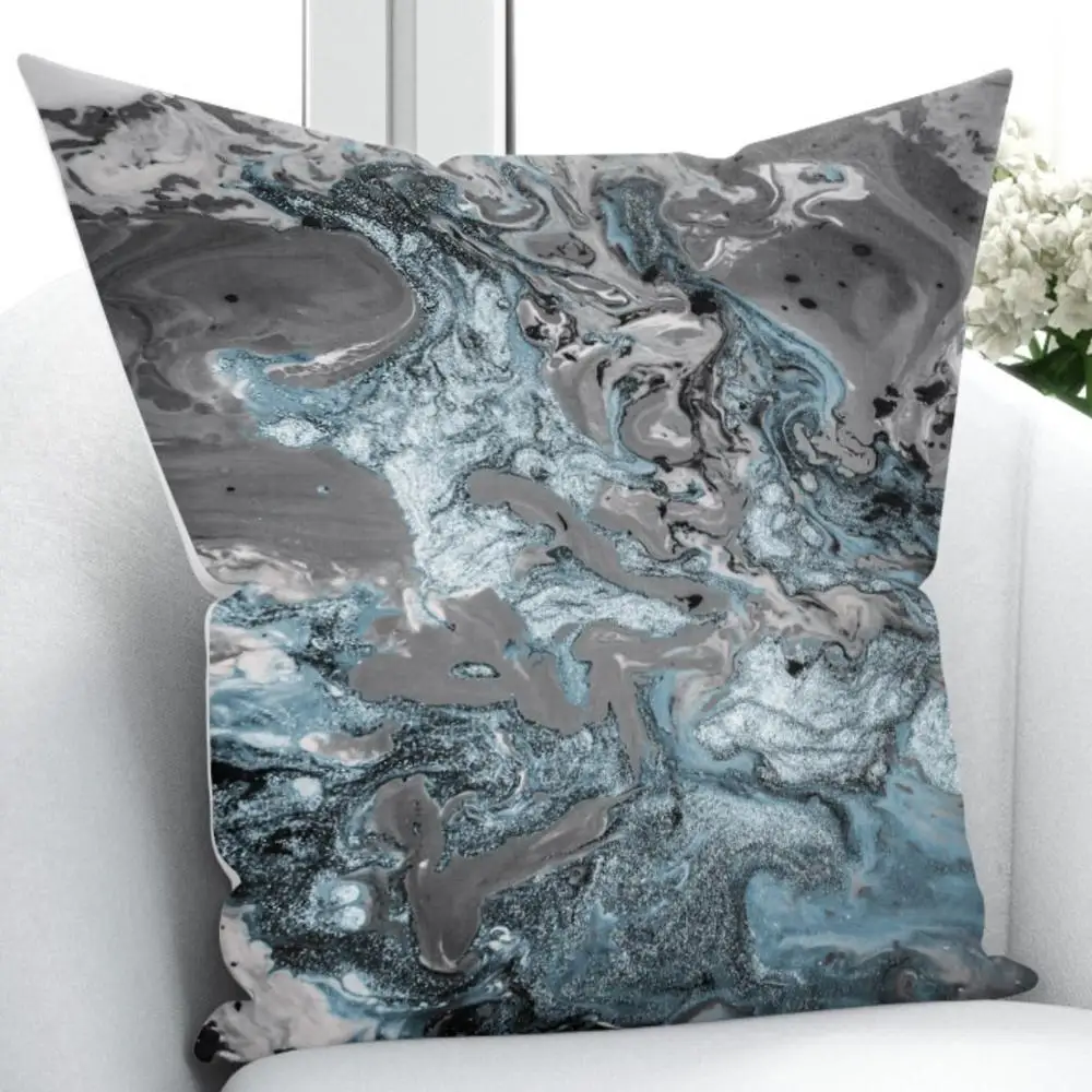 

Else Gray Blue Abstract Watercolor Turkish Modern 3D Print Throw Pillow Case Cushion Cover Square Hidden Zipper 45x45cm