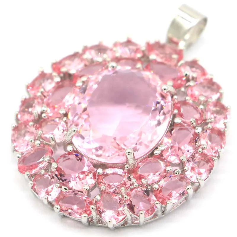 Женский кулон с крупным камнем 45x33 мм розовый кунцит Зеленый Перидот|pendant 925|pendant