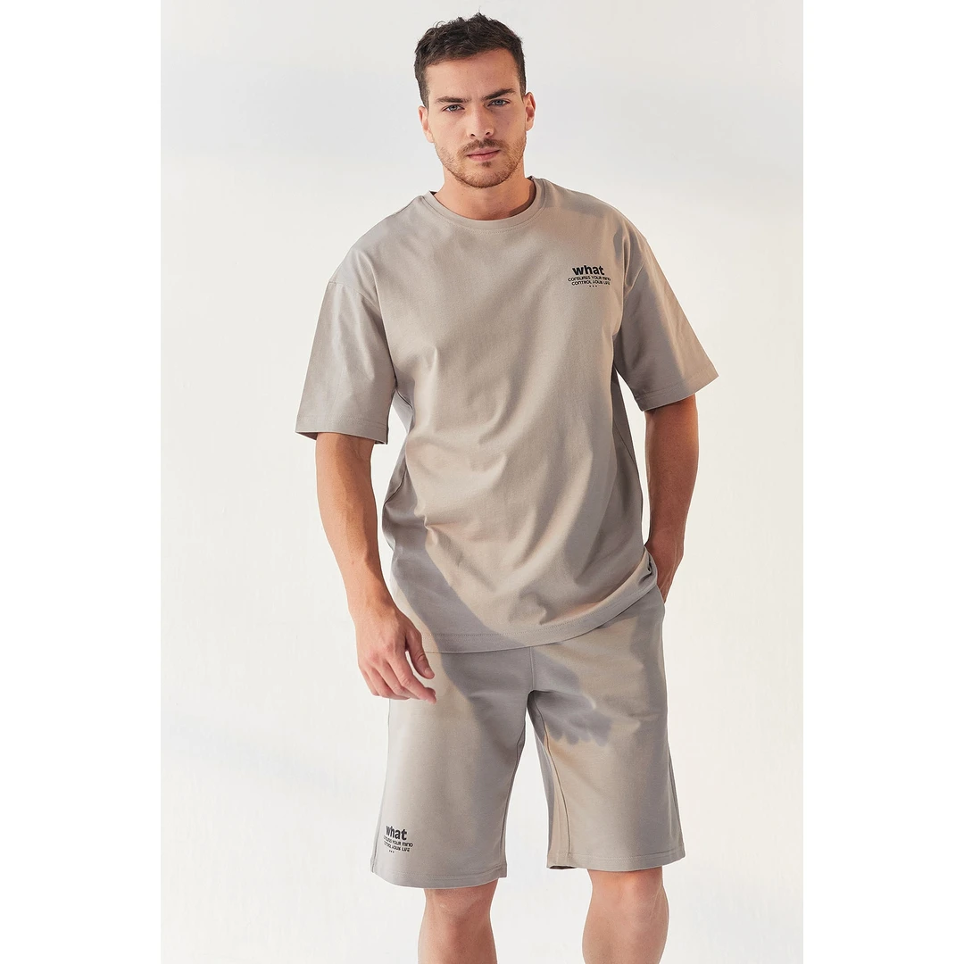 

Мужские шорты оверсайз Tommy Life с принтом шрифтов и круглым вырезом, повседневная одежда для спортзала, сезон лето, 85156