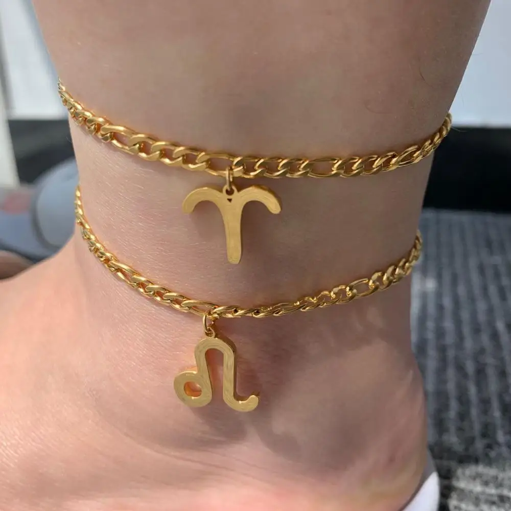 Ножные браслеты со знаками Зодиака для женщин золотые ножные ювелирные изделия в