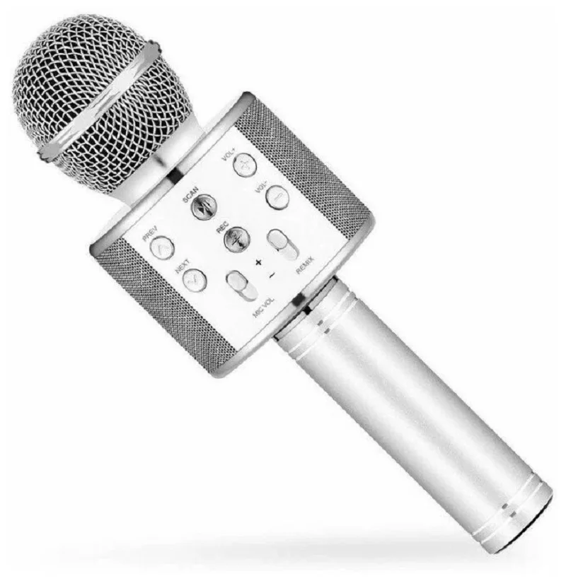 Портативный, беспроводной микрофон-караоке WSTER WS-858L (серебро, золотой), bluetooth, изменение голоса, колонка