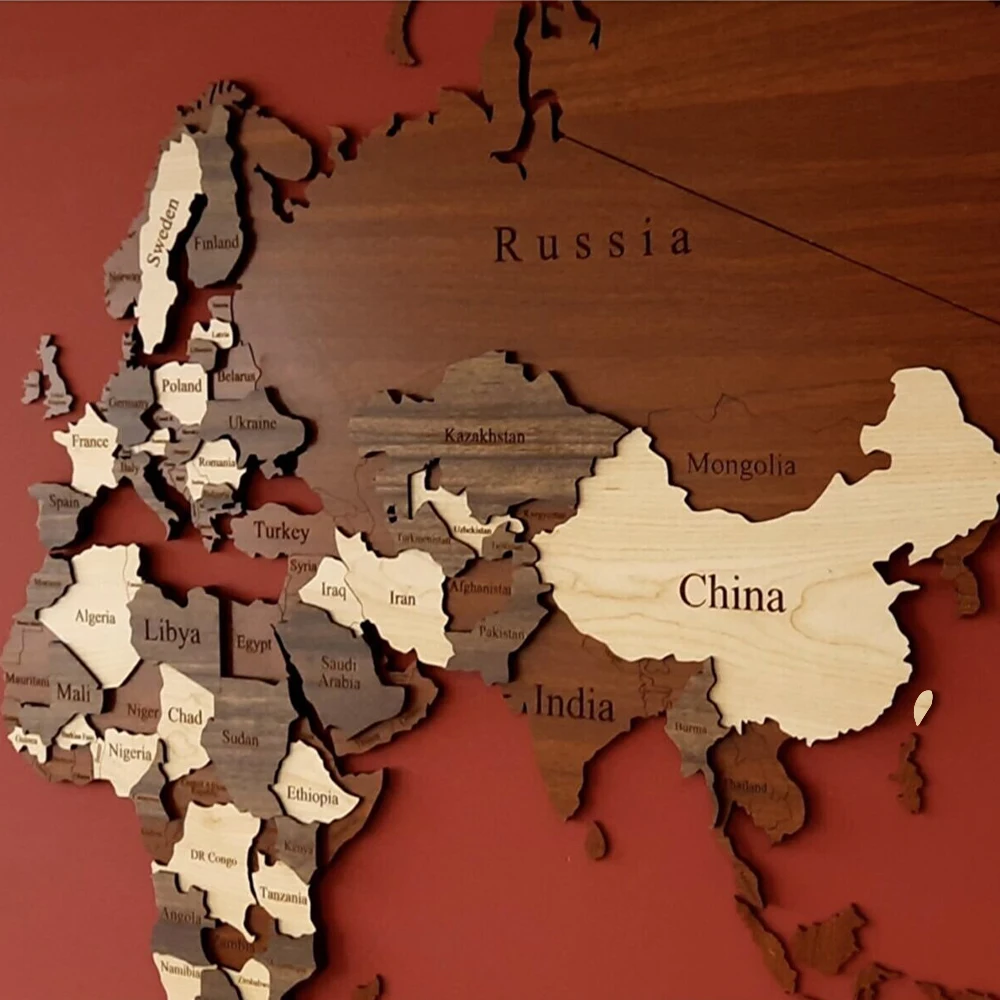 3D Wooden World Map Decorative Hotel Office Living Room Wall Decor Europe Asian Continents Real Table Sign Pins Home Gift Art Posters Natural Color