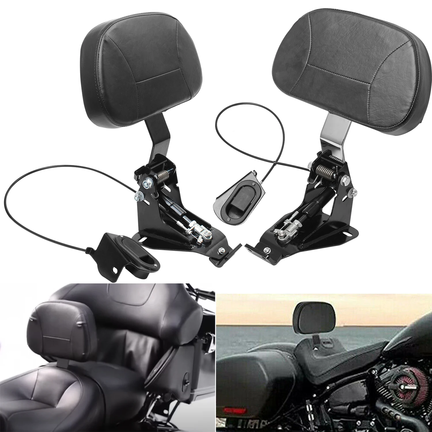 

Motorcycle Adjustable Rider Driver Backrest Pad W/Mounting Kit For Harley Touring Electra Street CVO Road Glide Road King 09-21