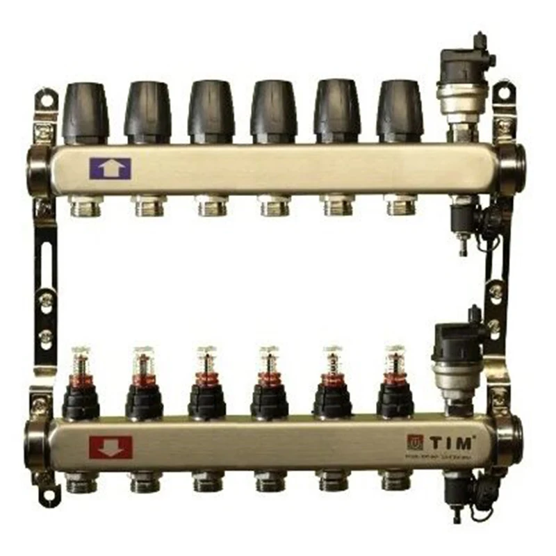 Коллекторная группа для теплого пола с расходомерами 1&quot (дюйм) от 2-12 ходов 3/4&quot