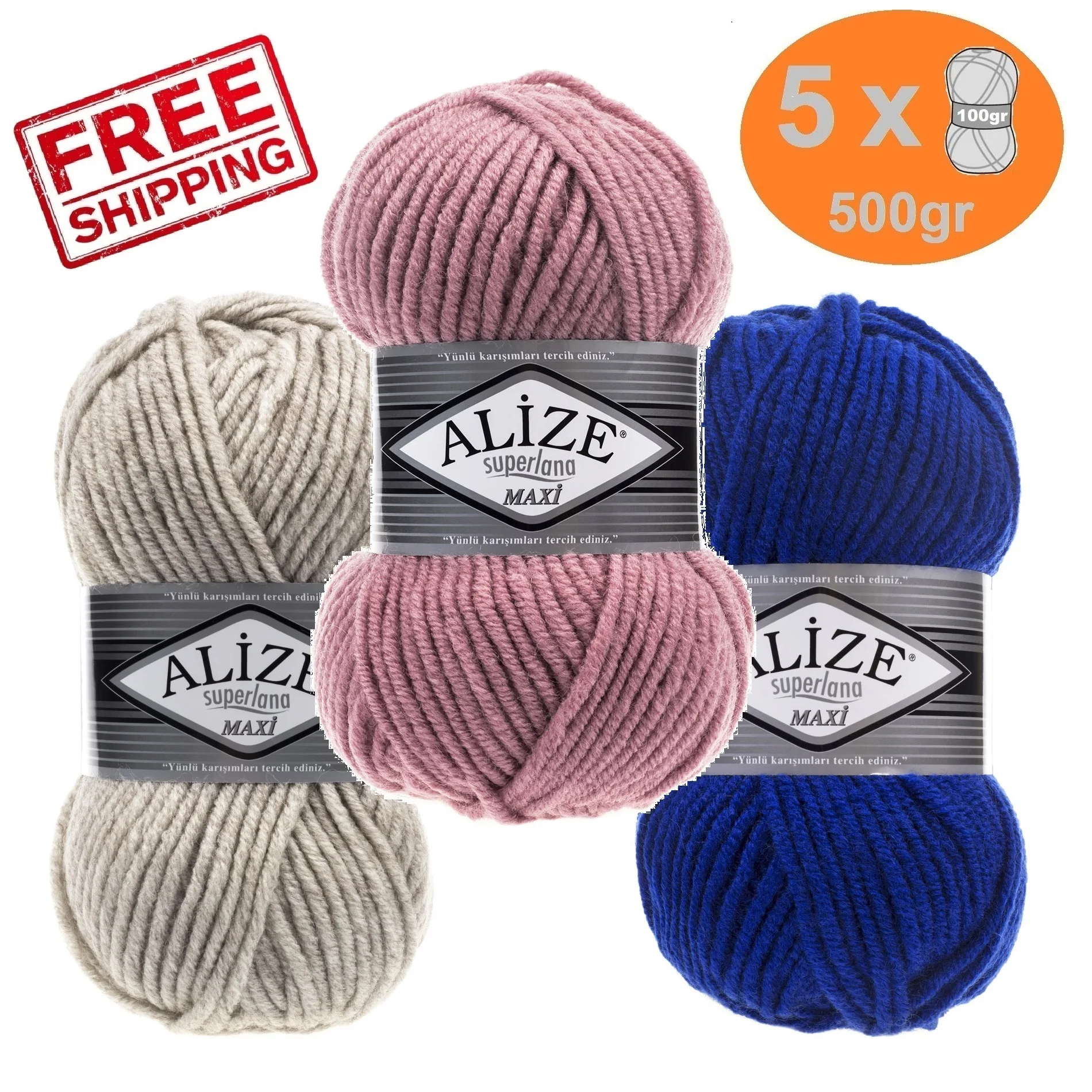 

Alize SUPERLANA MAXI Yarn 25% Wool-75% Ayrclic 5x100gr-100mt Sweater Blanket Beanie Hand Knitting Crochet DIY Soft Mink Winter