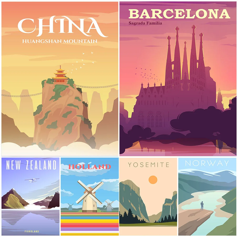 Дорожный пейзаж средней земли холст настенный художественный плакат картина