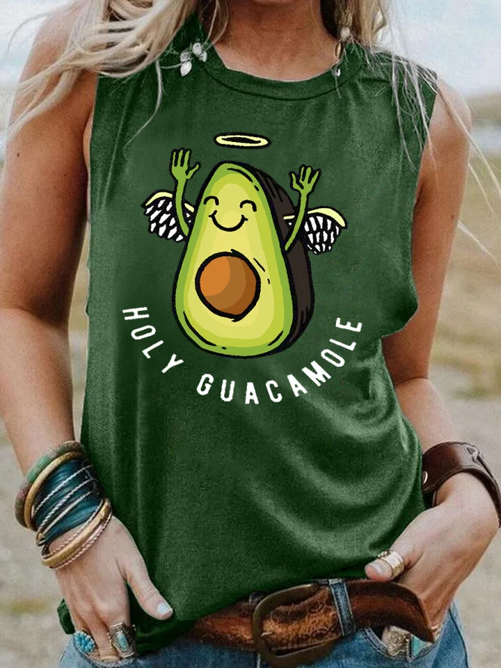 Святой гуакамоле Танк топ со смешным рисунком авокадо летняя модная свободная