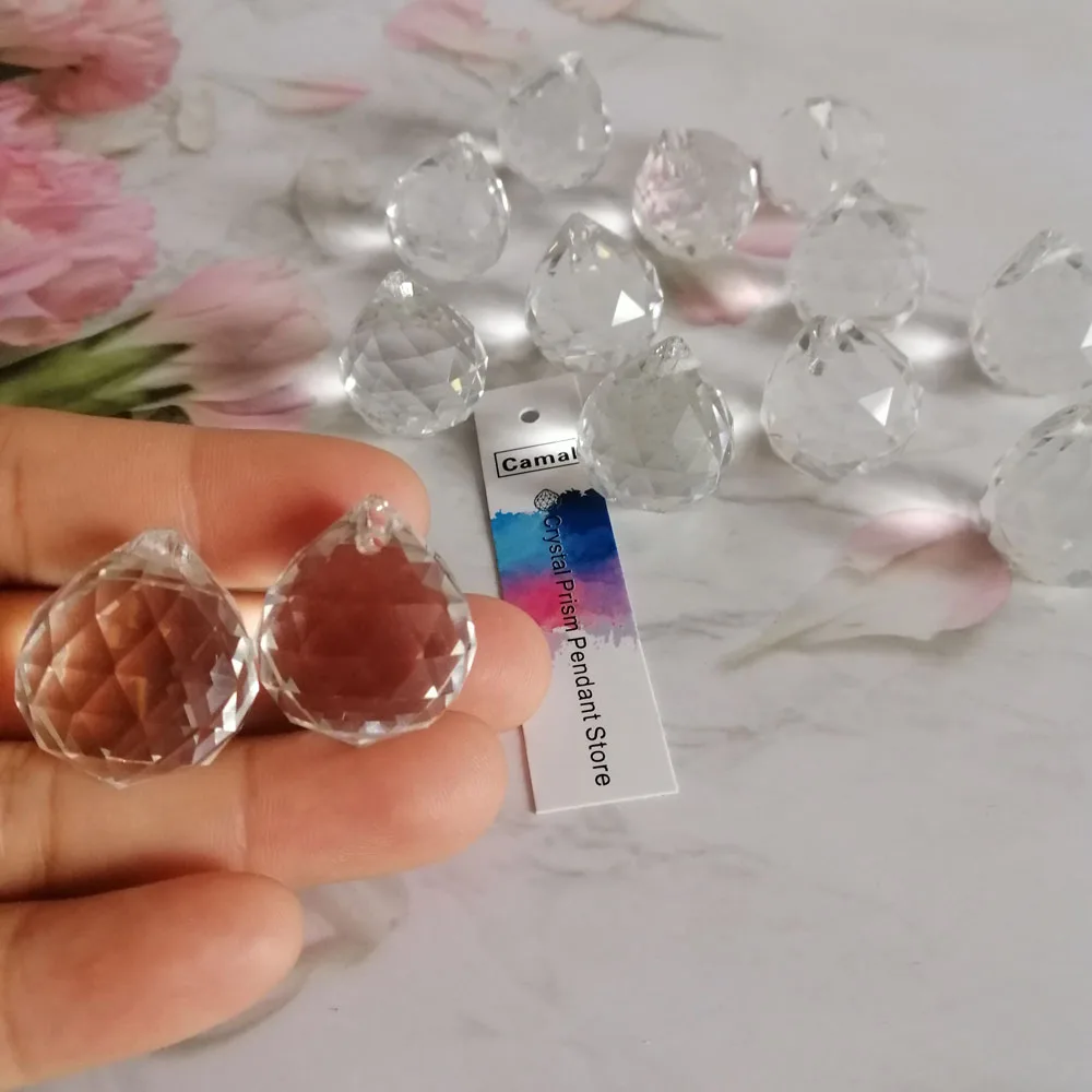 Camal 10pcs 20mm Glass K9 Faceted Crystal Ball Pendant Prisms Lamp Lighting Part Hanging Chandelier Suncatcher Wedding Party DIY