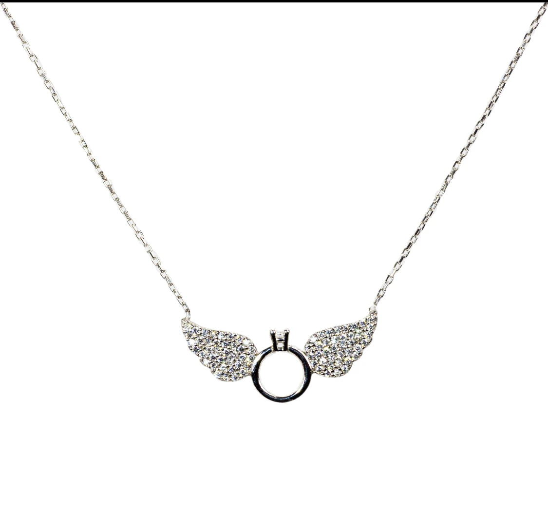 

925 Sterling Silver Simple Fashion Angel's Wing & Ring Necklace Women Exquisite Student Girlfriend Jewelry Accessories Design