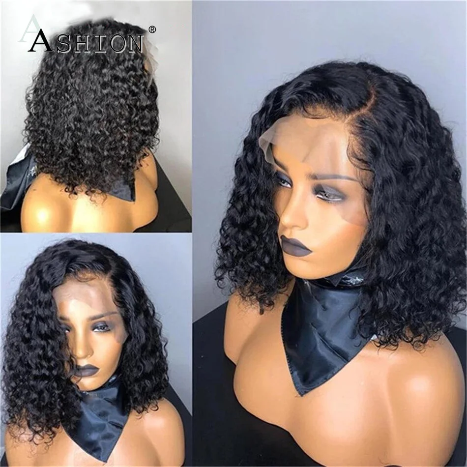 

Ombre Color Short Curly T Part Lace Wig Human Hair Wigs Pre plucked Malaysian Remy Curly Bob Wigs Bleached Knots Transparent Wig