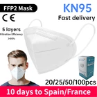 Маска для взрослых KN95, 5 слоев, FFP2, белая Тканевая маска, защитная маска для рта, фильтр KN95, респираторная маска