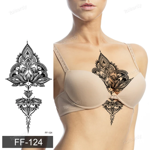 fake henna tattoo mandala lotus flowers jewery arabic indian egyptian tattoo sleeve hand finger breast tatoo black waterproof 5