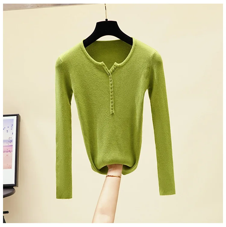 

Neck Button Solid Knit Rib Long Sleeve Sweater Casual Cardigan