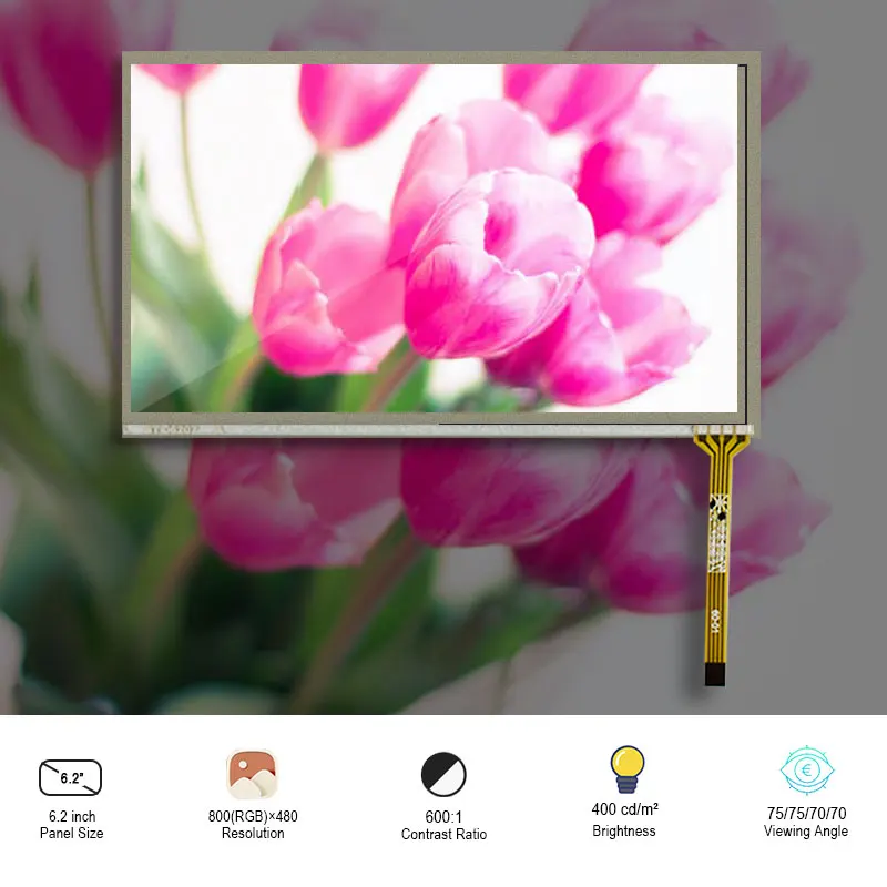 

Original HannStar HSD062IDW1-A00 6.2 Inch 800*480 Lcd Display Screen WithTouch TTL 60 Pins FPC For Automotive