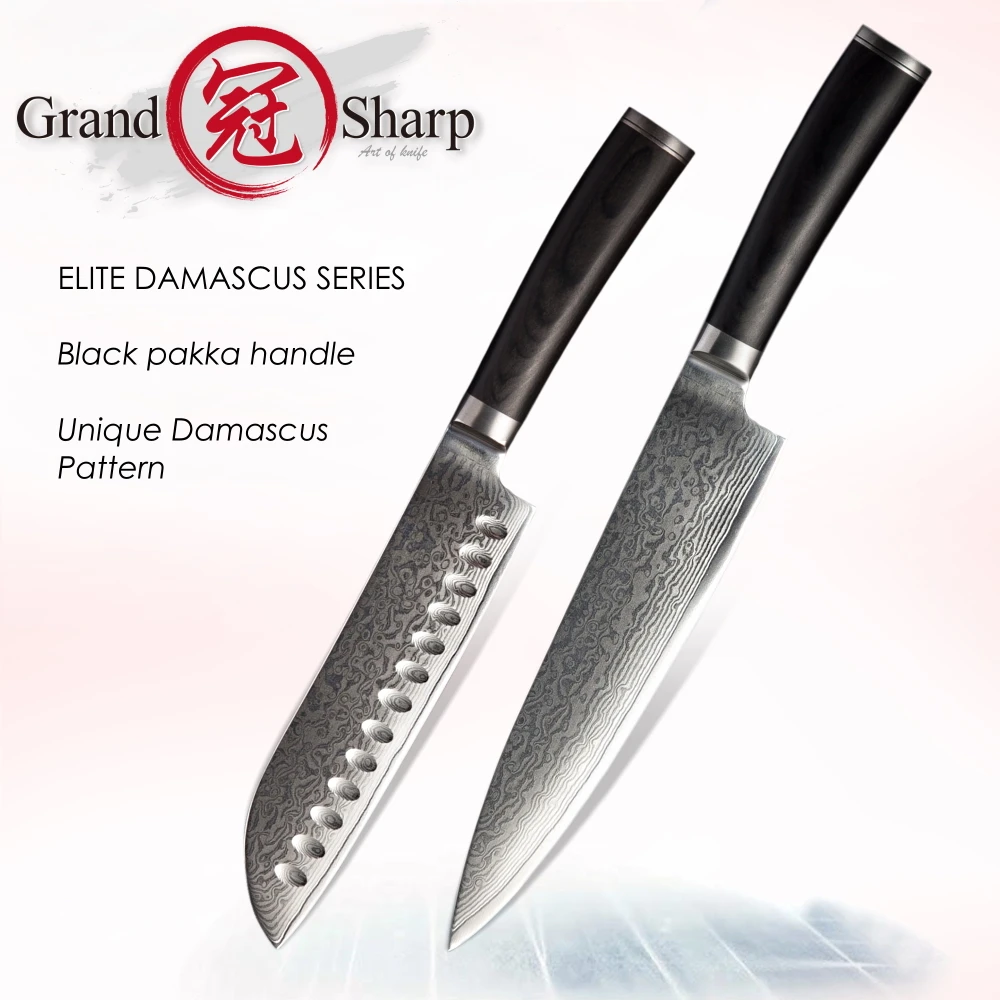 

2ps Chef Santoku Damascus Kitchen Knives VG10 Japanese Stainless Steel Chef's Cooking Tools Black Wooden Handle Gift Box Sheath
