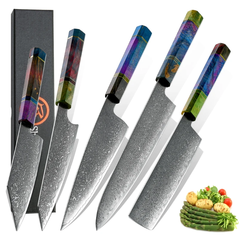 

Chef Knife Set Japanese Kitchen Knives VG10 Damascus Steel Santoku Petty Utility Cleaver Slicing Butcher Tools Cutlery Cookware
