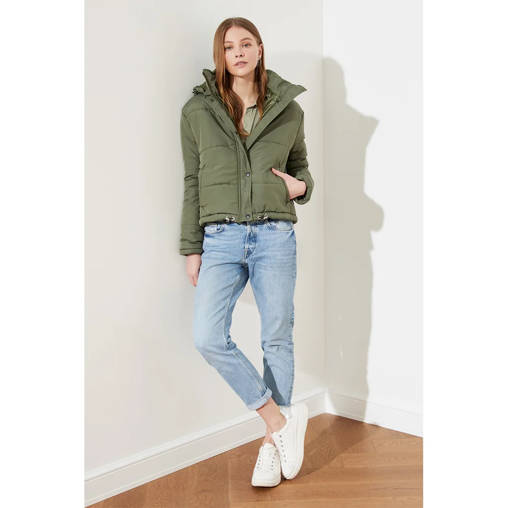 

Women's Khaki Hooded Zipper Inflatable Coat