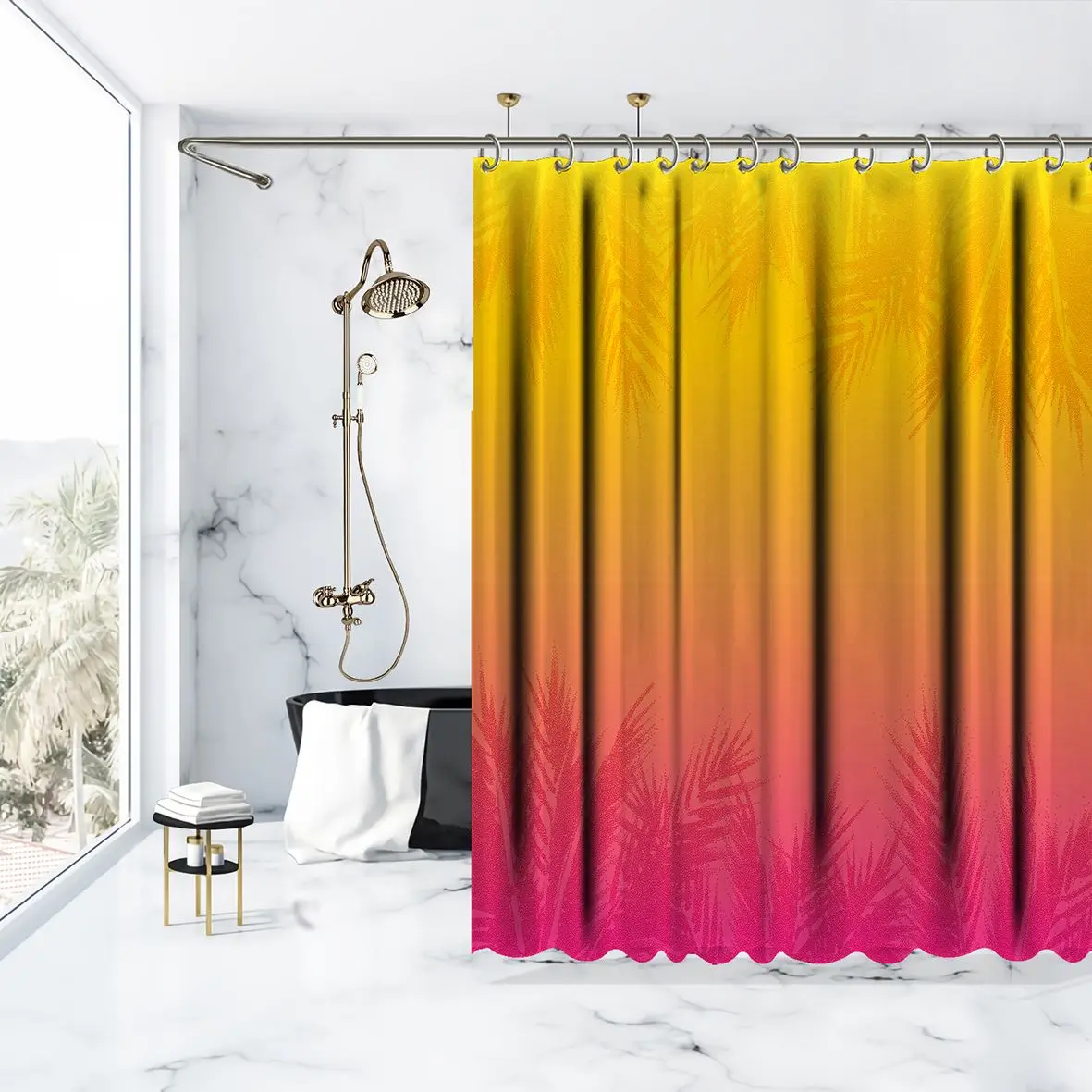 Занавеска для душа Тропический Закат красочные листья пальмы летние пляжные