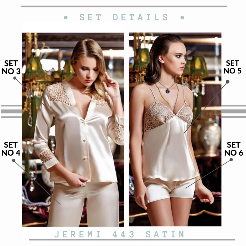 JEREMI 443 6 Pieces Satin Silky Touch Sets, Women Trousseau Dowry Sexy Lace Robe Sleepwear Kit Nightwear Pyjamas, Gift Turkish
