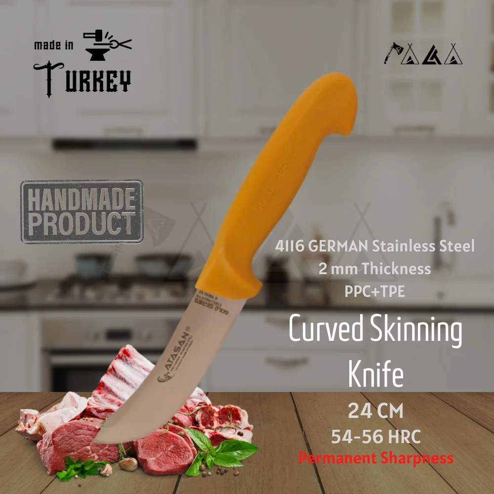 ATASAN Gold Series Curved Skinning Knife Steak Meat Handmade High Quality Professional Stainless Steel Chefs Knives 2021 Turkish