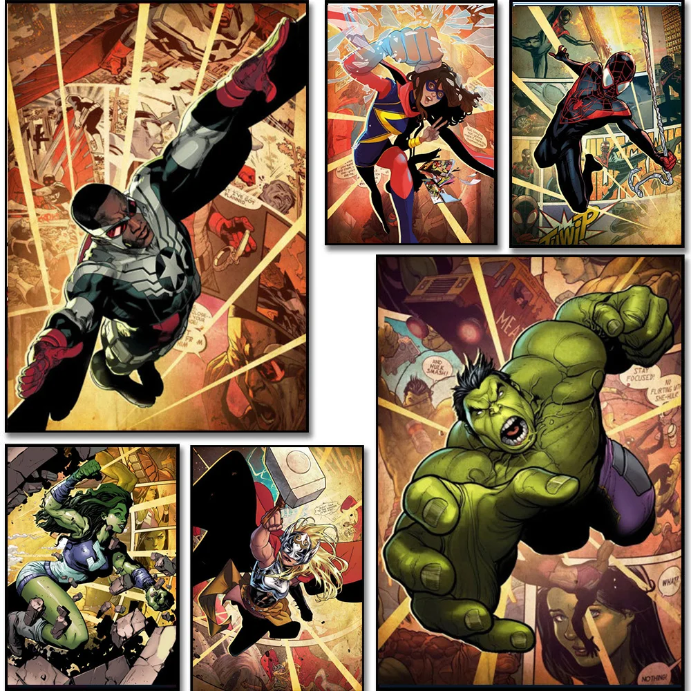 

New Marvel Vintage Print Poster Spiderman Agent Venom Spider Gwen Canvas Paintings Collection Wall Art Living Home Decor Gifts