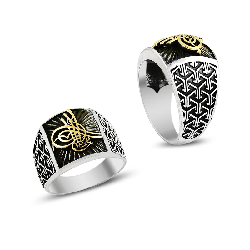 925 Silver Handcraft Ottoman Symbol Printed Rings for Men