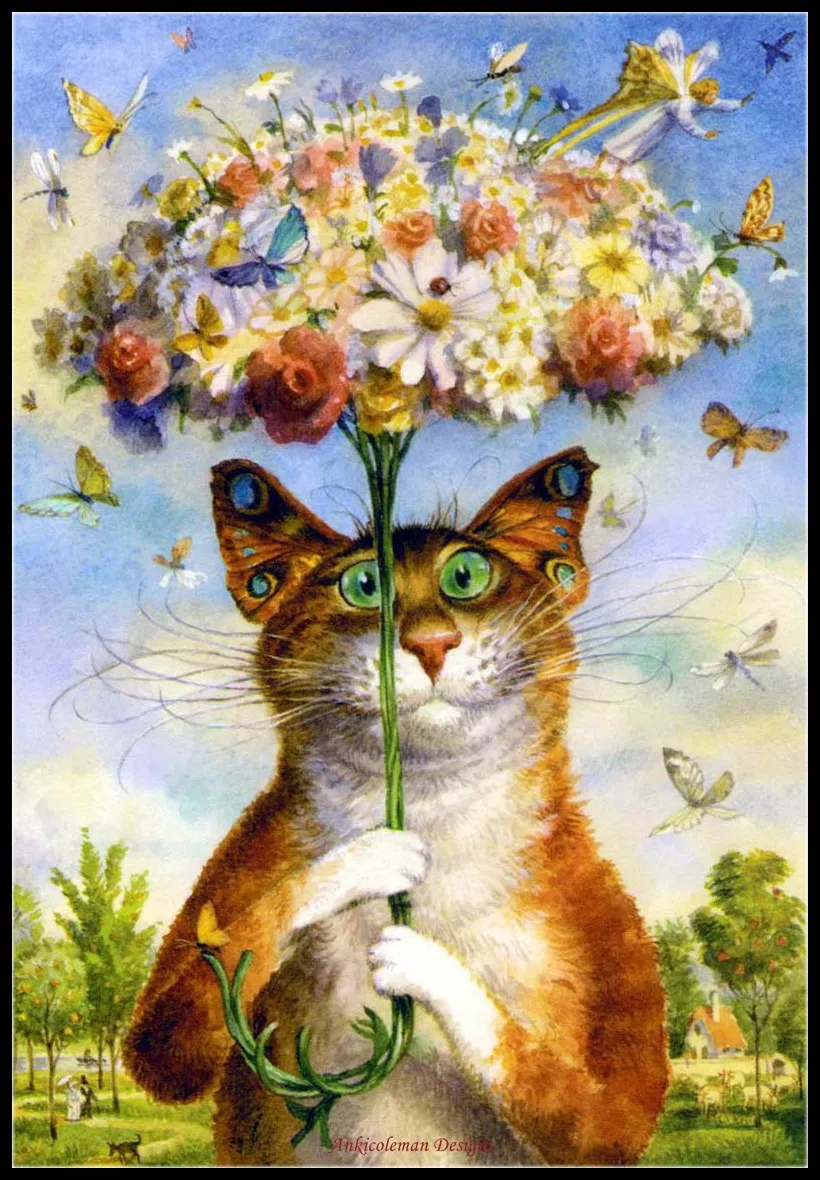 

Набор для вышивки крестиком «кошачий цветок», 14 ct