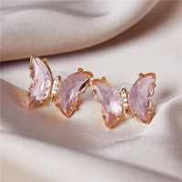exquisite pink transparent crystal butterfly stud earrings for women charm butterflies earring wedding party jewelry gifts