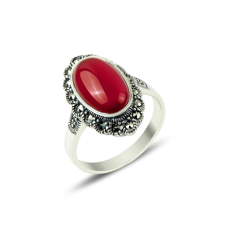 

Серебряное 925 пробы кольцо из марказита и агата