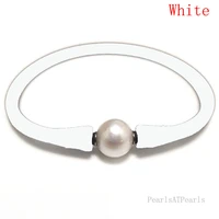 6 inches 10 11mm one aa natural round pearl white elastic rubber silicone bracelet for men