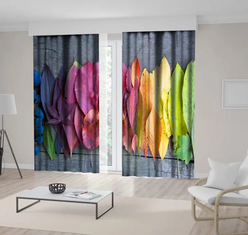 

Curtain Autumn Leaves and Berries on Wooden Table Country Style Decorative Photo Gray Green Yellow Purple