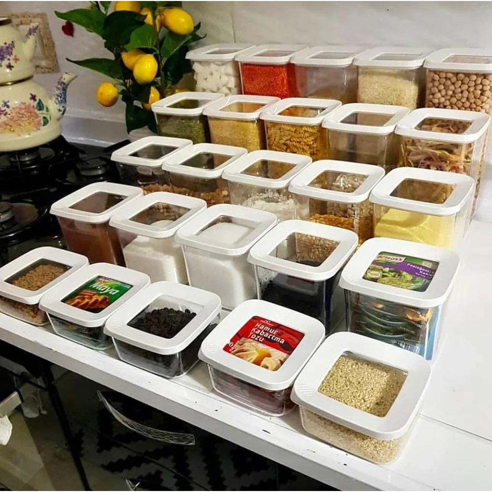 kitchen storage box vacuum lidded container set 12 pcs transparent food organizer pulses storage airtight square vacuum lid box free global shipping