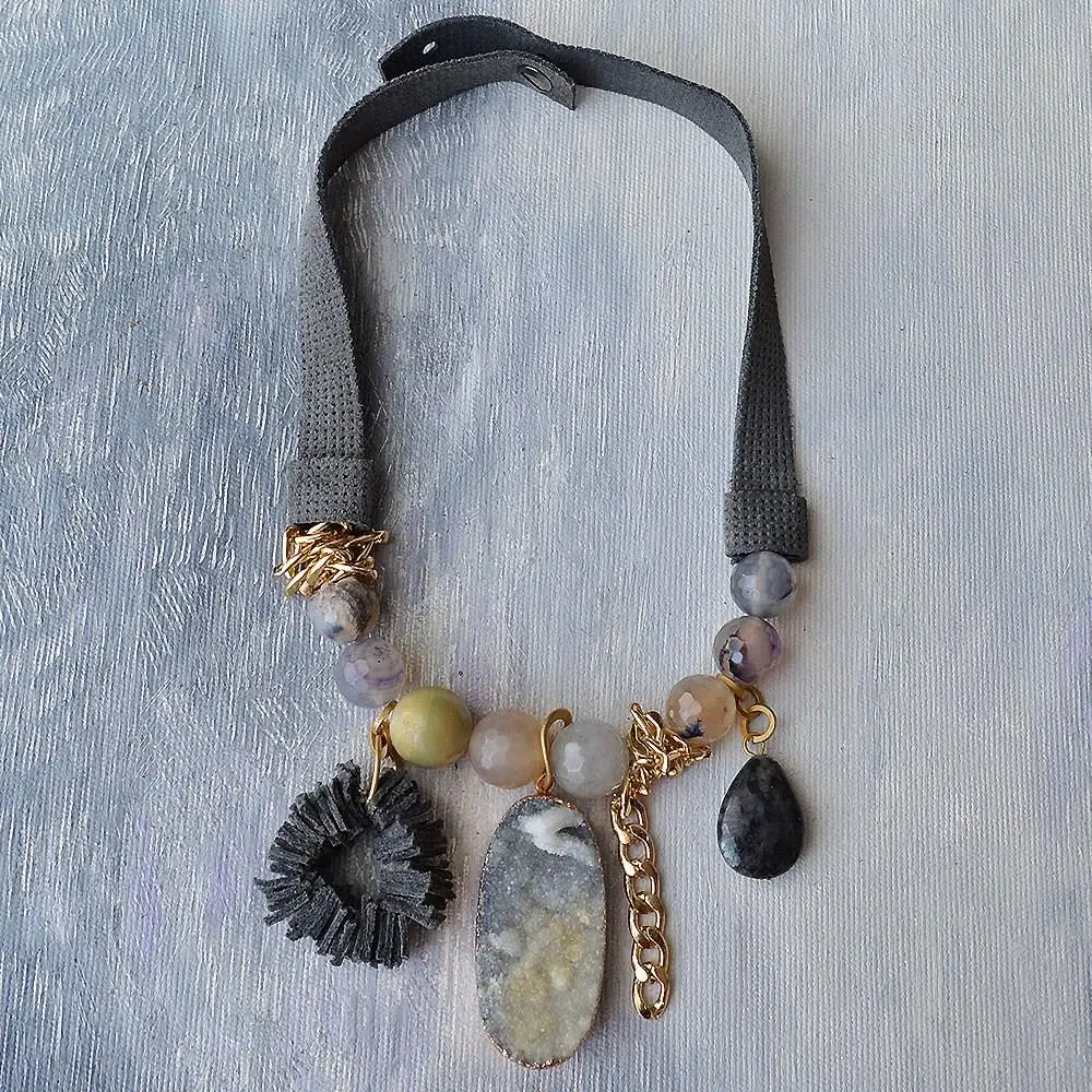 Модные богемные ожерелье набор для женщин ручной работы Кварцевые халцедон