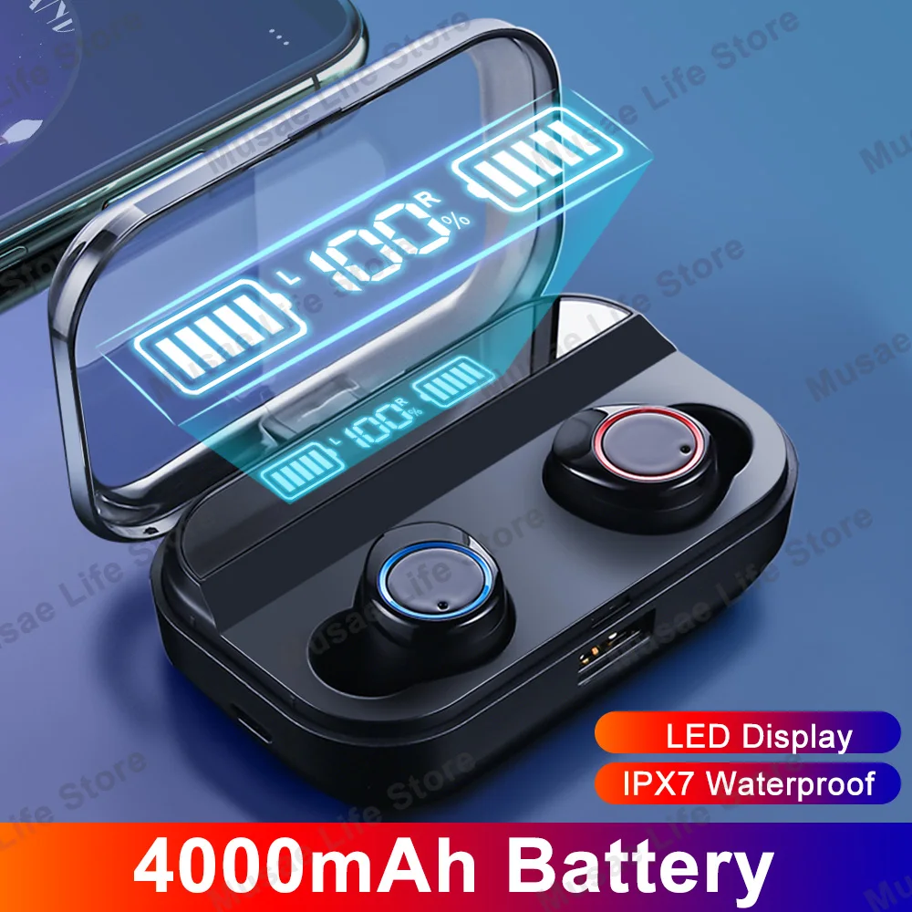 4000 мАч TWS беспроводные наушники Bluetooth 5 0 с дисплеем питания сенсорное управление