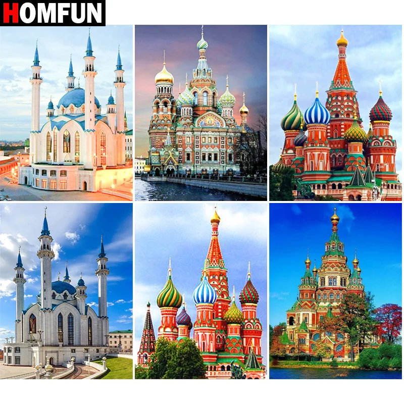 

Алмазная 5D Вышивка HOMFUN, набор для рукоделия «пейзаж с замком», алмазная живопись «сделай сам», вышивка крестиком, украшение для дома, подаро...