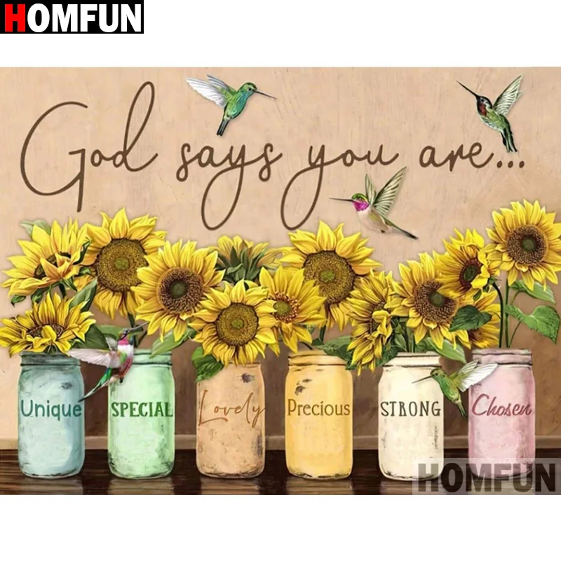 

Алмазная живопись HOMFUN, картина с квадратными/круглыми стразами, «цветок Подсолнух», вышивка крестиком, 5D Стразы
