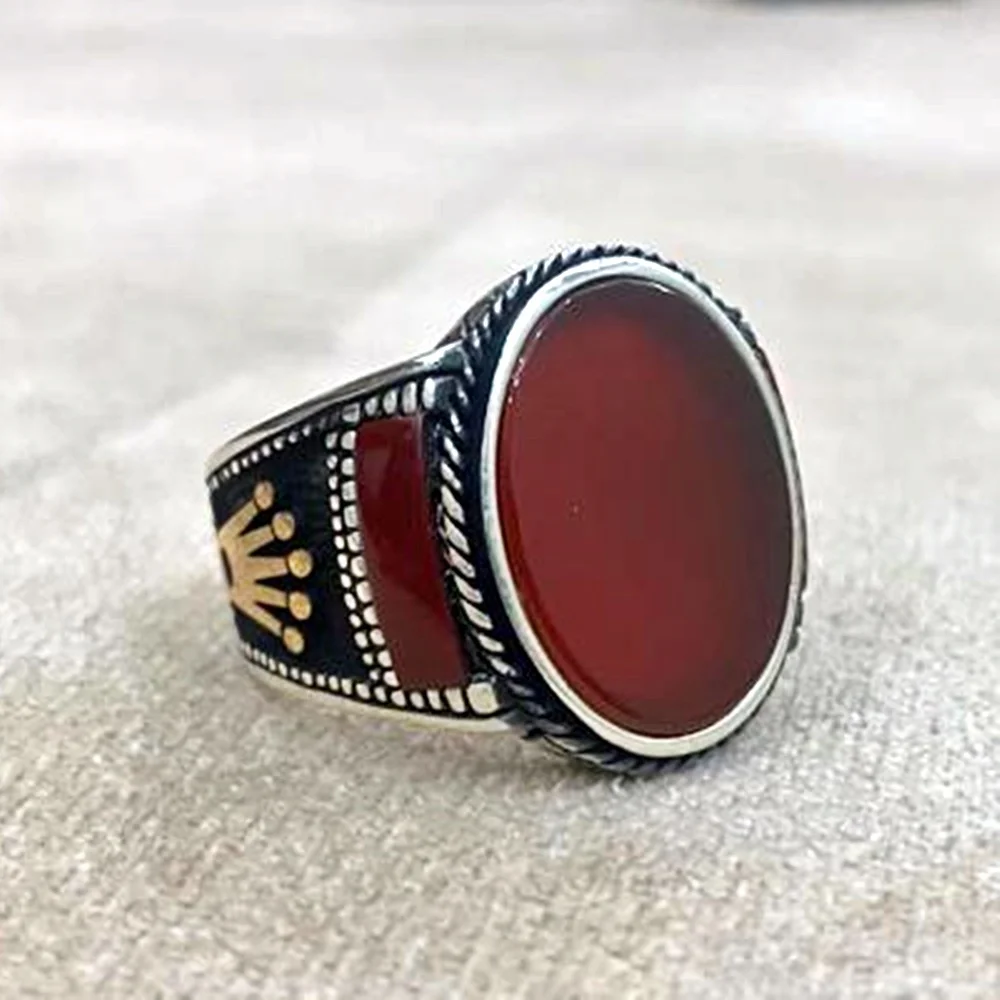 

Men's Ring 925 Sterling Silver Turkish Jewelry Red Agate Men's Ring All Size