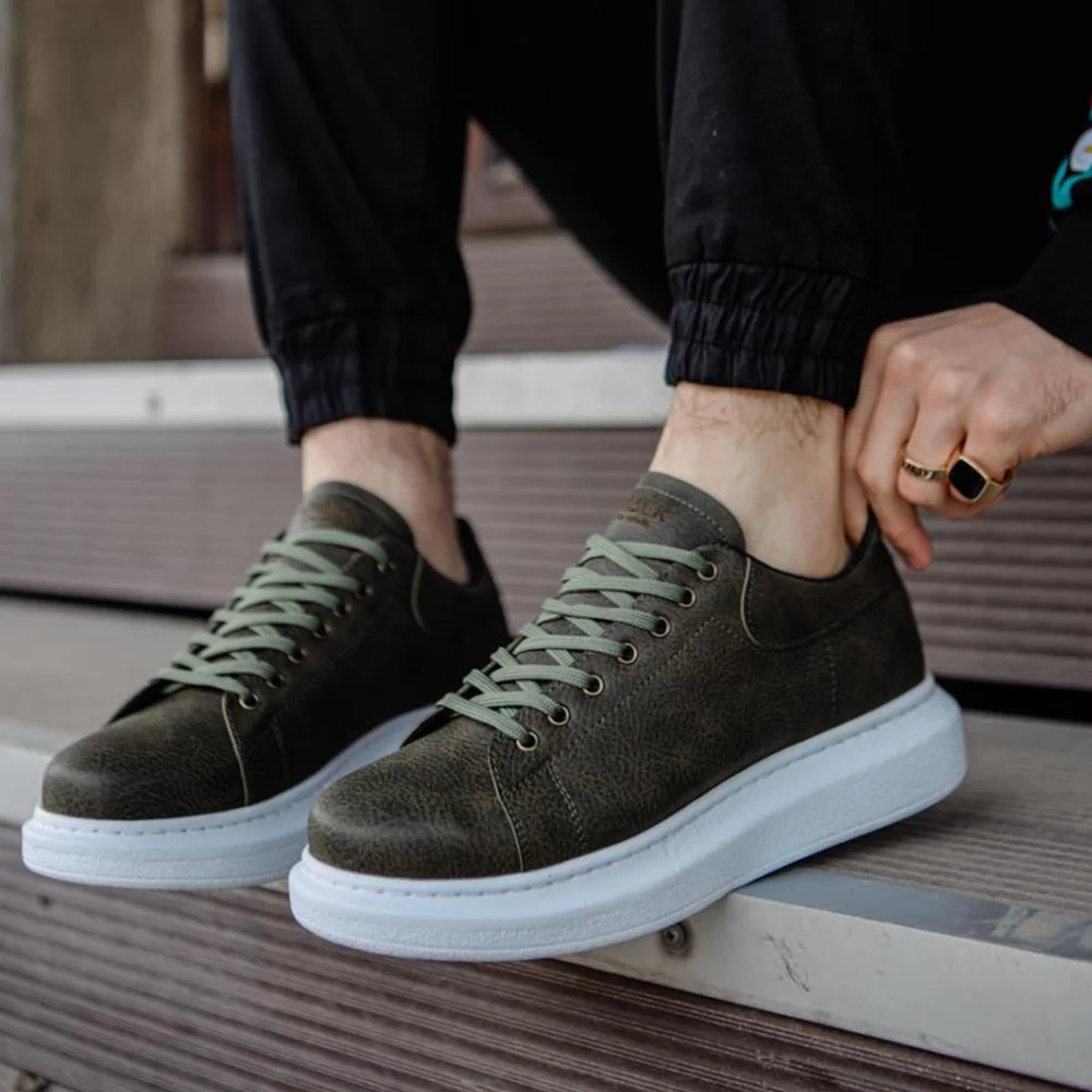 

Knack Men's Shoes Khaki Color High Bottom Non-Leather Lace Up Summer and Fall Seasons Comfortable Breathable Lightweight Flexible Height Increase Luxury Vivid Stylish White Sole Flat Original Trainers Flexible 044