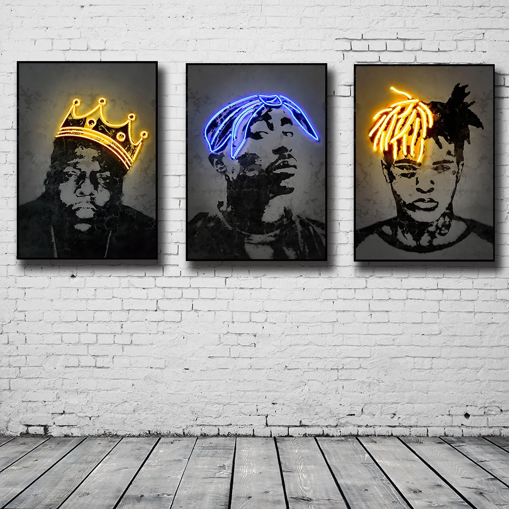 

Canvas Poster Neon Pictures Travis Scott Music Star Rap Hip Hop Rapper Fashion Model Painting Tupac Wall Art Picture Home Decor