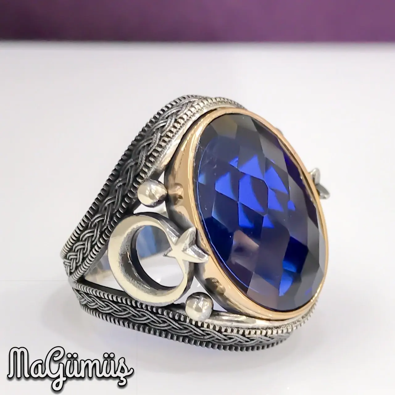 Мужское серебряное кольцо с вышивкой в виде луны и звезд | Украшения аксессуары