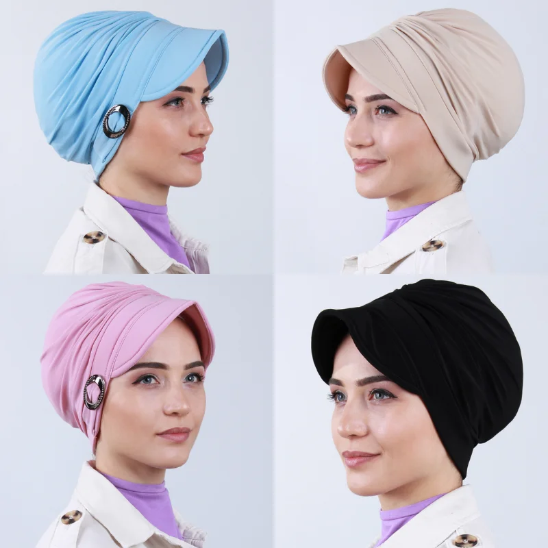 Donne musulmane cotone autunno cappello scialle copricapo sciarpa testa cancro cappello chemio pronto da indossare sotto il cofano Hijab elegante tinta unita