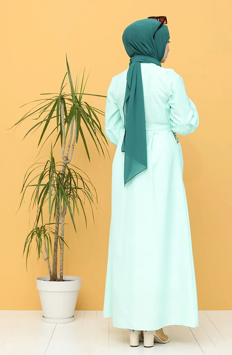 

Buttoned Belted Dress Dubai Turkey Muslim Fashion Hijab Dres Islamic Clothing African Dress For Women Robe New Season 2021