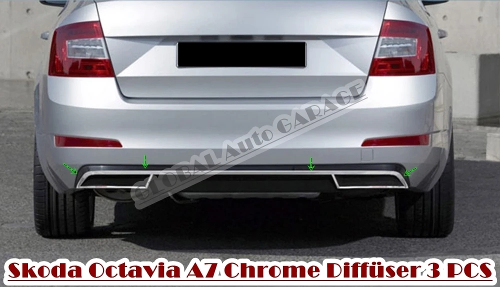 

Хромированный рассеиватель выхлопных газов для Skoda Octavia A7 2013, 2014, 2015, 2016, 2017, 2018, 2019, 2020, задний 3 шт. хромированный орнамент выхлопных газов