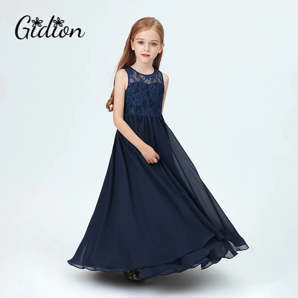 

Communion Princess Dress Girls Flower lace Coffion Dress For Girls Blue Vintage Wedding Party Formal Ball Gown Children Clothing