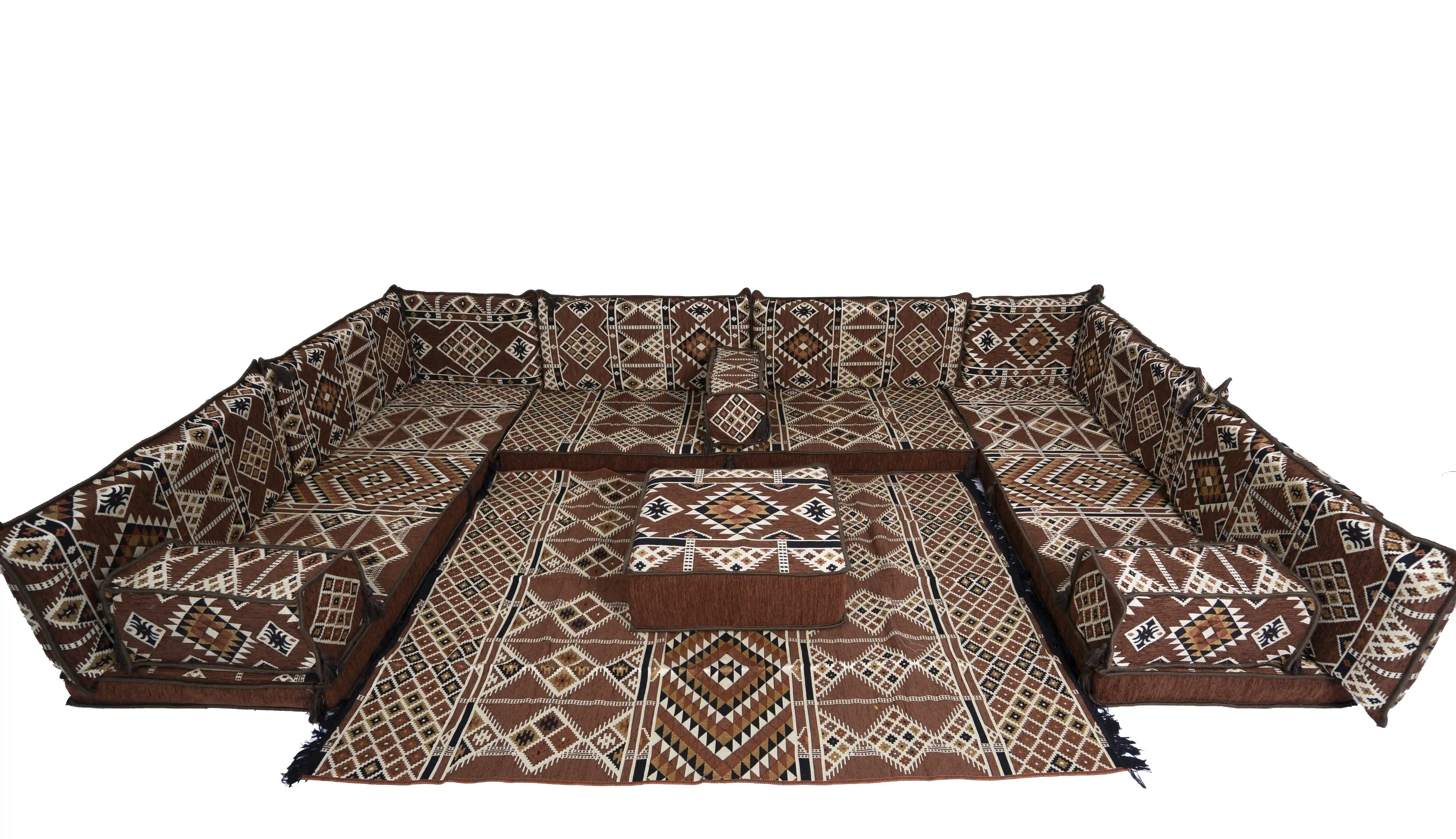 Majlis árabe marrón, juego de sofá árabe en forma de U, almohadas de piso, asientos de sofá de piso de esquina, cojines de piso, asientos de piso Oriental, Árabe