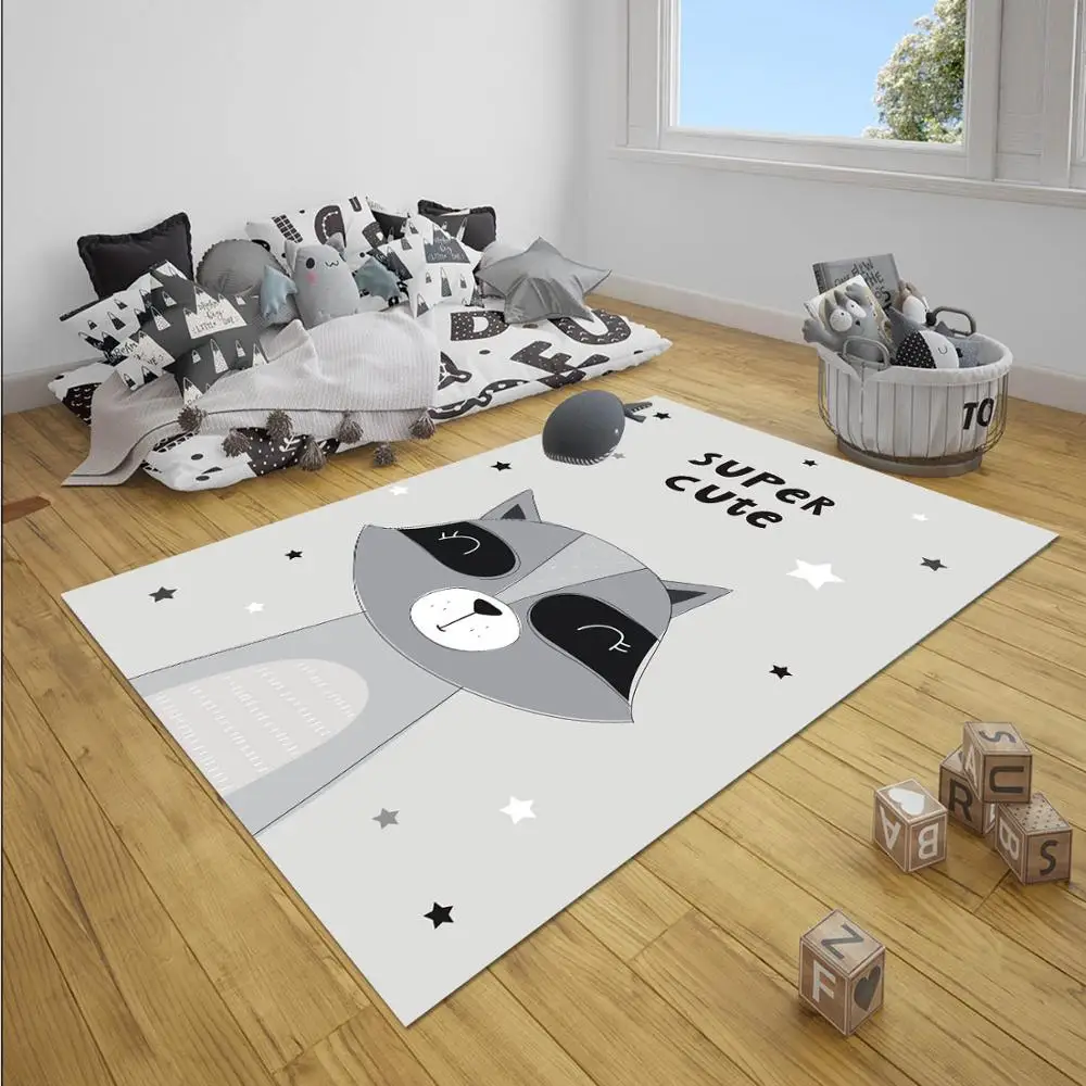 

Else Gray Black White Cute Raccoon Jungle Boy 3d Print Anti Slip Microfiber Children Baby Kids Room Decorative Area Rug Mat