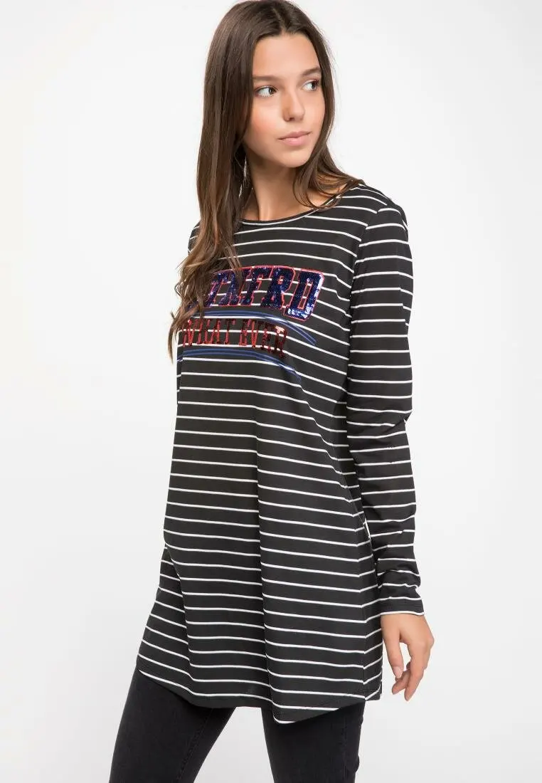 Дефакто женские полосатые топы Женская Повседневная трикотажная туника с